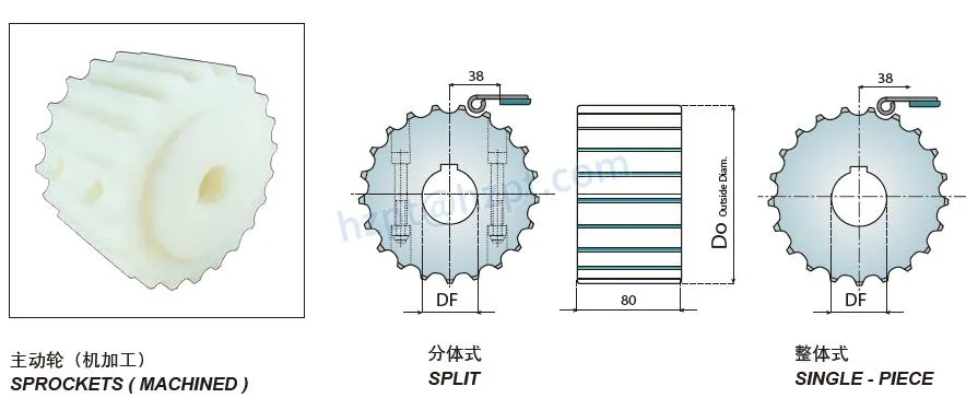 Plastic Machined Sprockets & Idler Wheels for 802-805 Chain