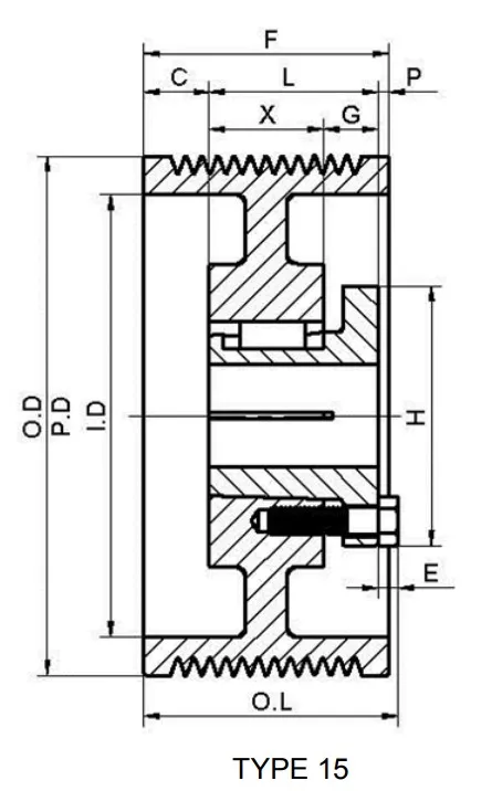 American Standard Cast Iron Ten-Groove Pulley Sheaves with Split Taper Bushings