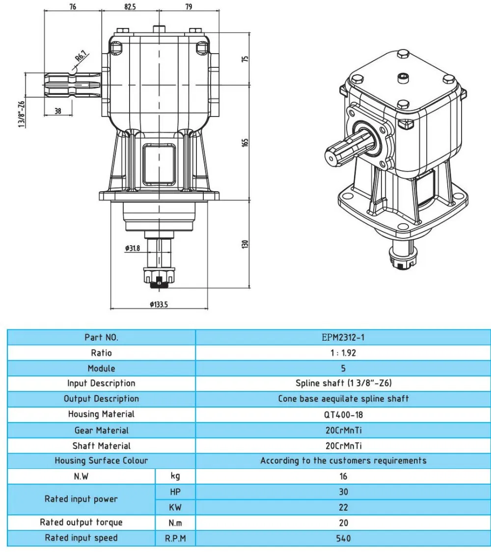 Tractor Gearbox for Pto Drive Shaft, Agricultural Machines 540 Rpm