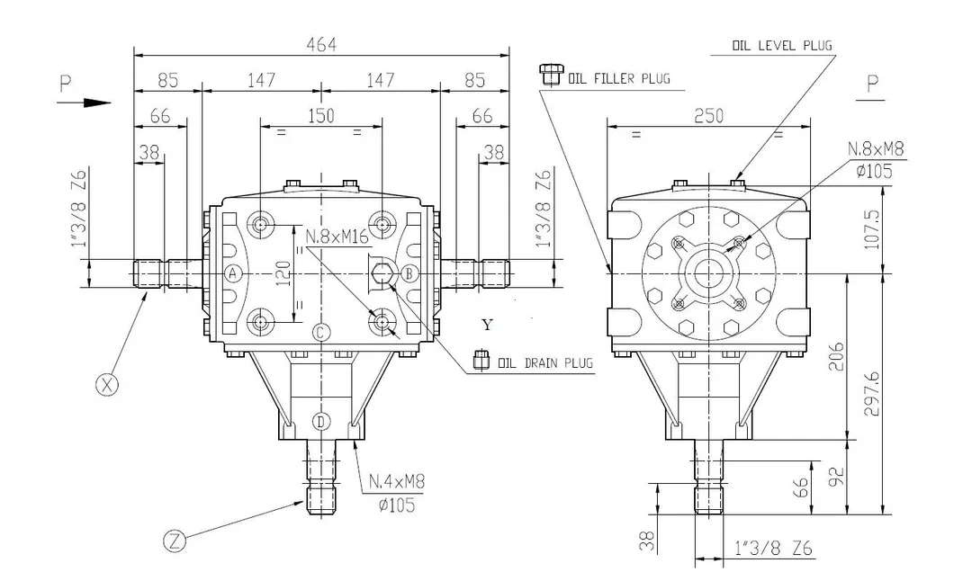 Agricultural Pto 82 HP T-269b 1: 1.93 Flail Mower Gearbox Reducer