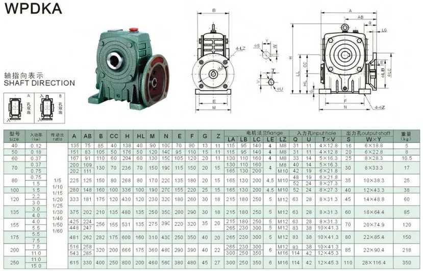 Wpdka Assembly Reduction Worm Gear Reducer Gearbox