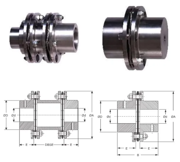 Industrial Single Piece Elastic Diaphragm Cushion Cast Iron H Type Flex Disc Jaw Flexible Coupling with Rubber Elastomer