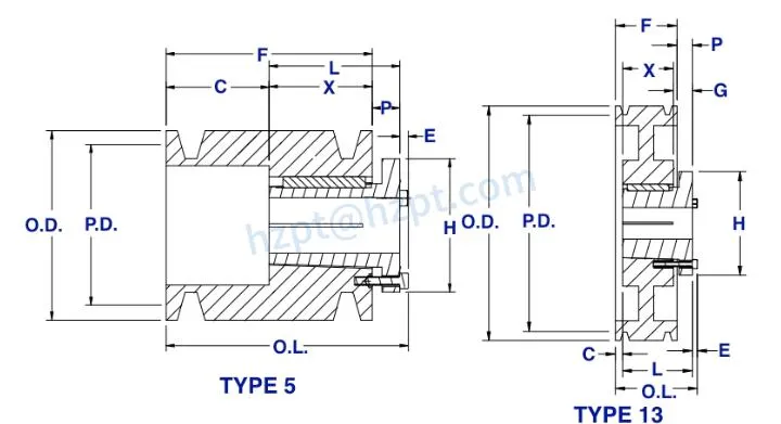3V Series Cast Iron Six-Groove Sheaves Pulley with Split Taper Bushings