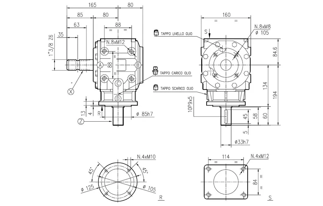 Agricultural Gear Box T-310A 1: 3 Ratio Flail Mower Gearbox