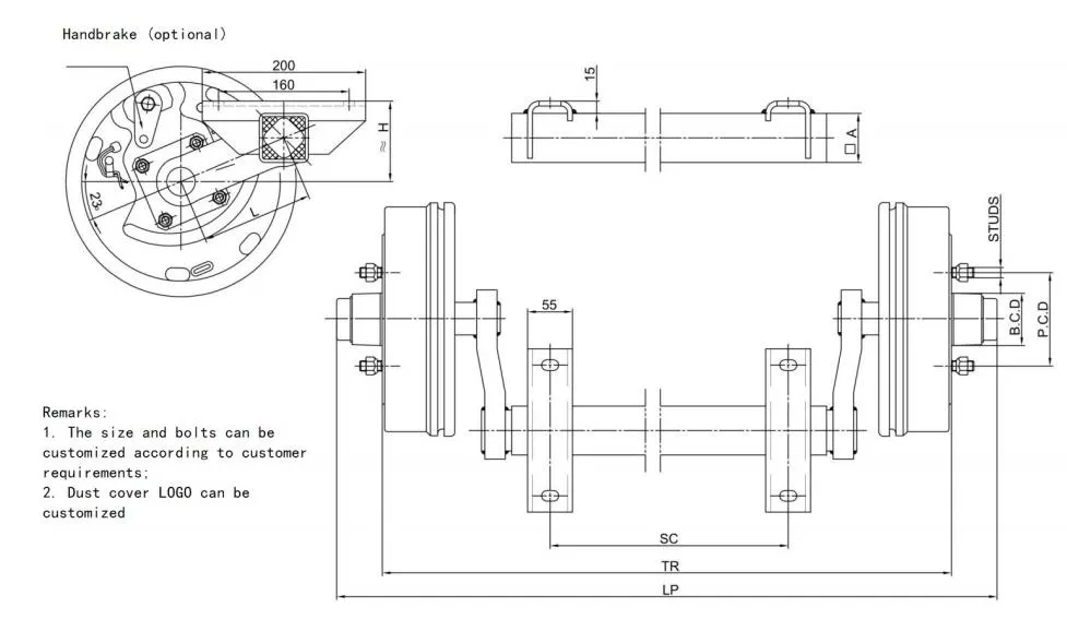 Machinical Disc Brake Truck Trailer Rubber Torsion Axle with Electric Drum Brake for LED Display Transportation Trailer