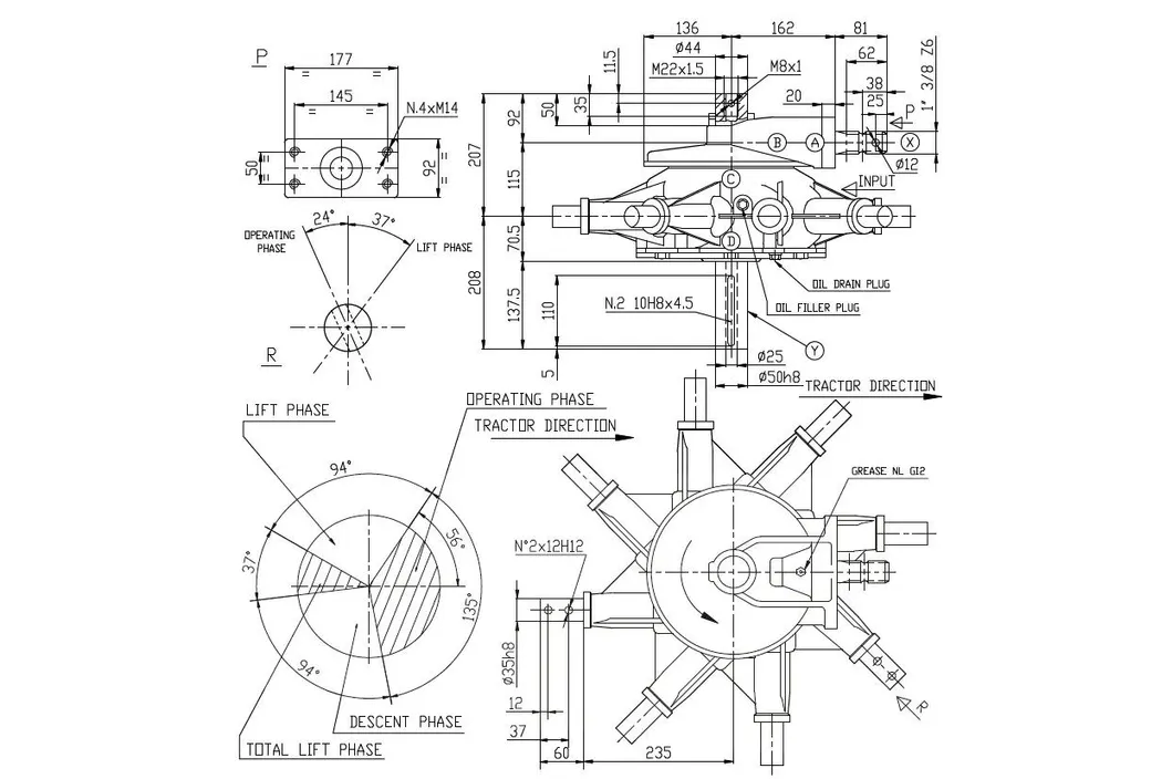 Agricultural Bevel Gear Reducer 60 HP K-789c Hay Rotary Rake Gearbox