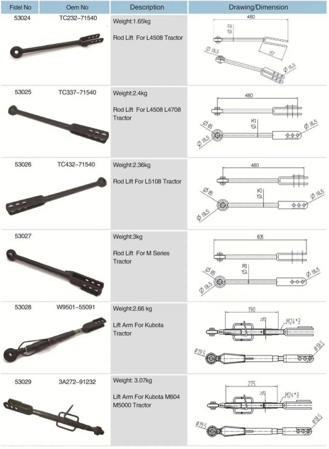Agricultural Rod Lift for L5108 Tractor