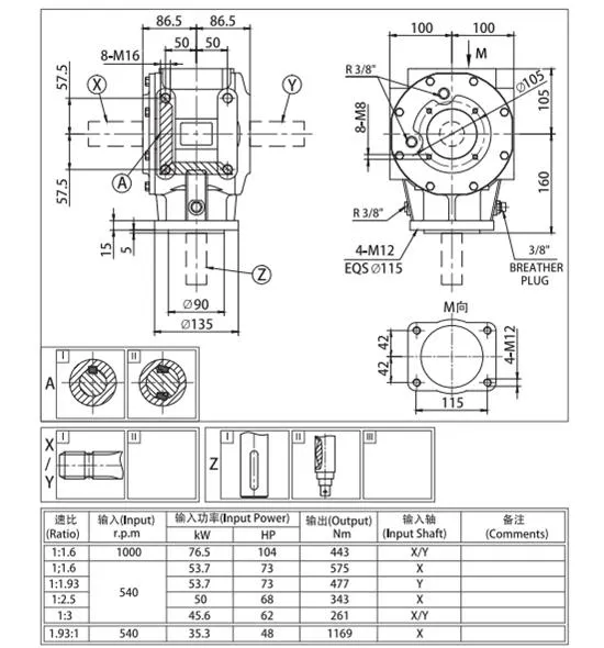 Agricultural Gear Box Green Space Drive Power Tiller Right Angle Agriculture Tractor Pto Bevel Flail Lawn Mower Gearbox