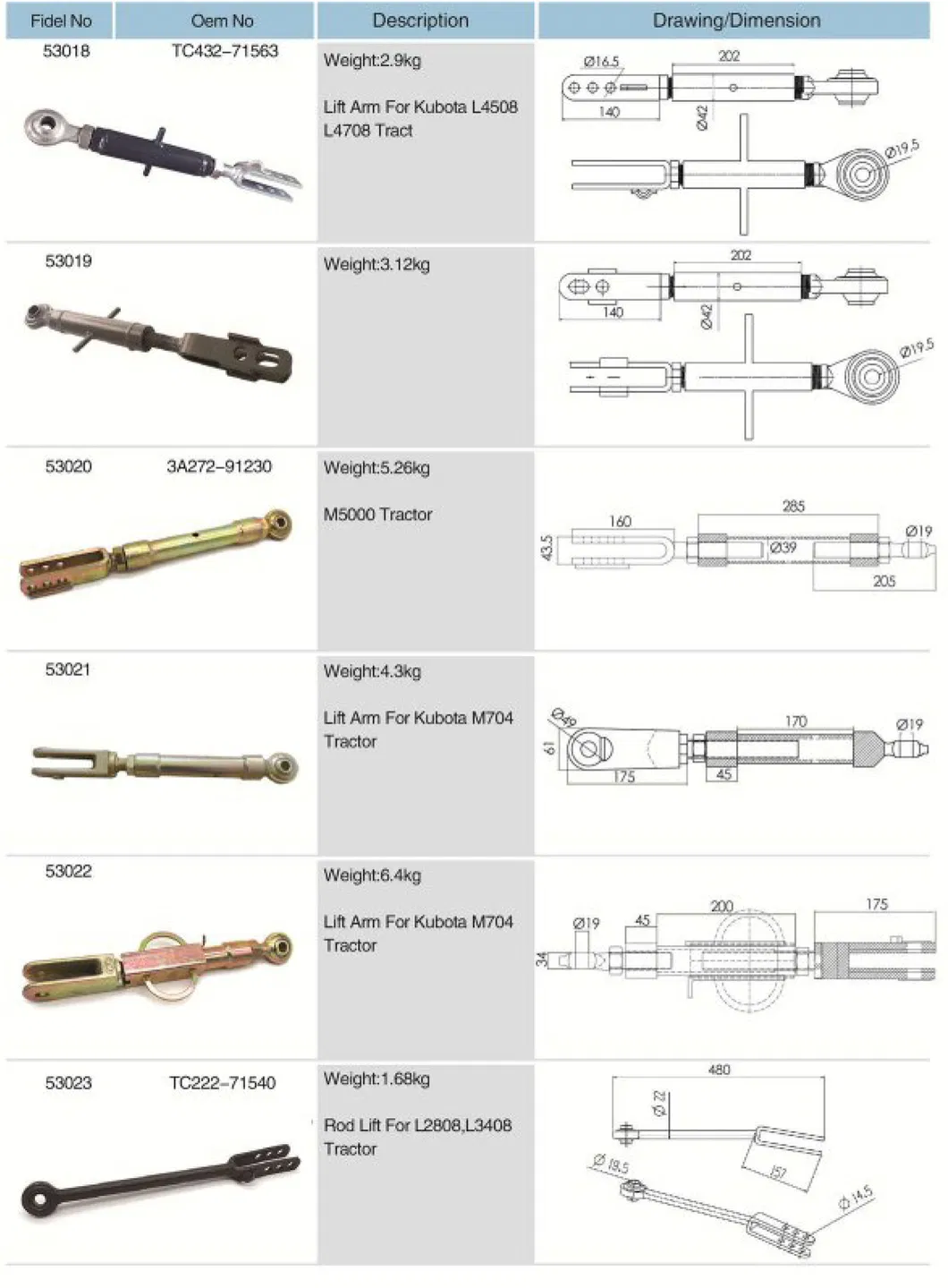 Agricultural Rod Lift for L2808, L3408 Tractor