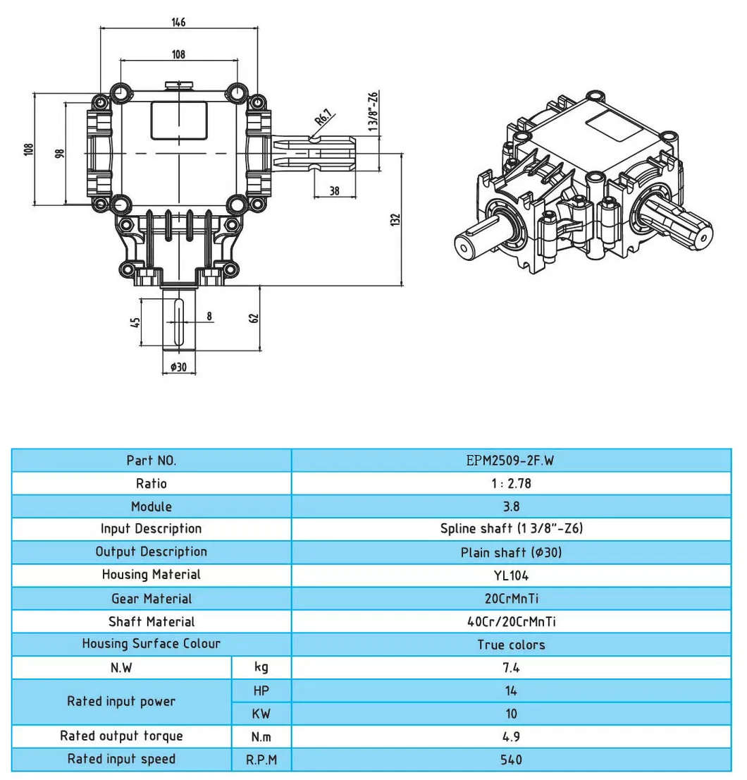 Agricultural T Series Right Angle Transmission Pto Spiral Bevel Steering Small Reducer Gearbox for Farm Machine