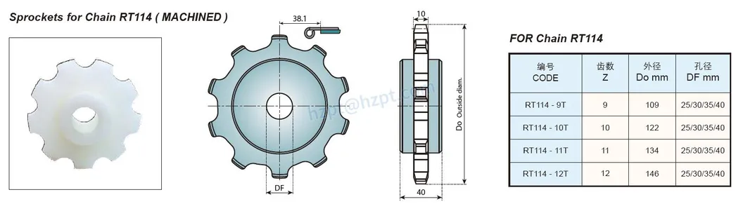 Plastic Sprockets & Idler Wheels for Magnetflex Chain 1050/1060 and for Chain S4090A/S4090b F54 Rt114