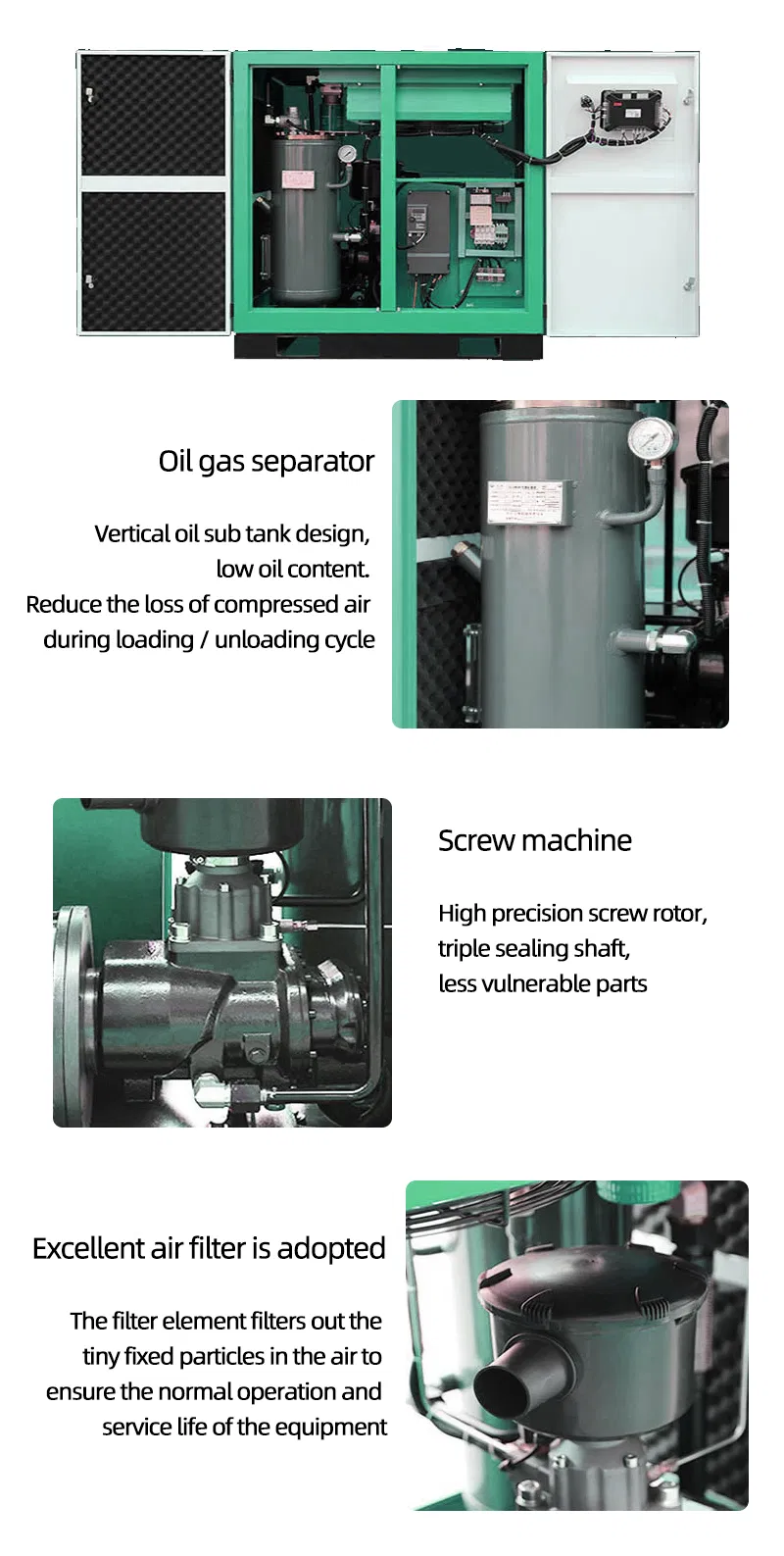 Manufacturer Low Noise Power Saving 37kw Permanent Magnet Variable Frequency Screw Air Compressor 6.8 Cubic Screw Air Compressor