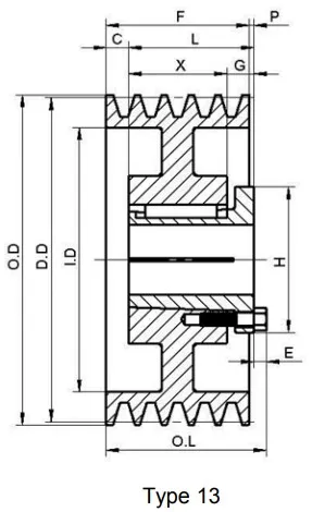 2tc Series American Standard Cast Iron Sheaves Pulley with Split Taper Bushings for All C Section Belts