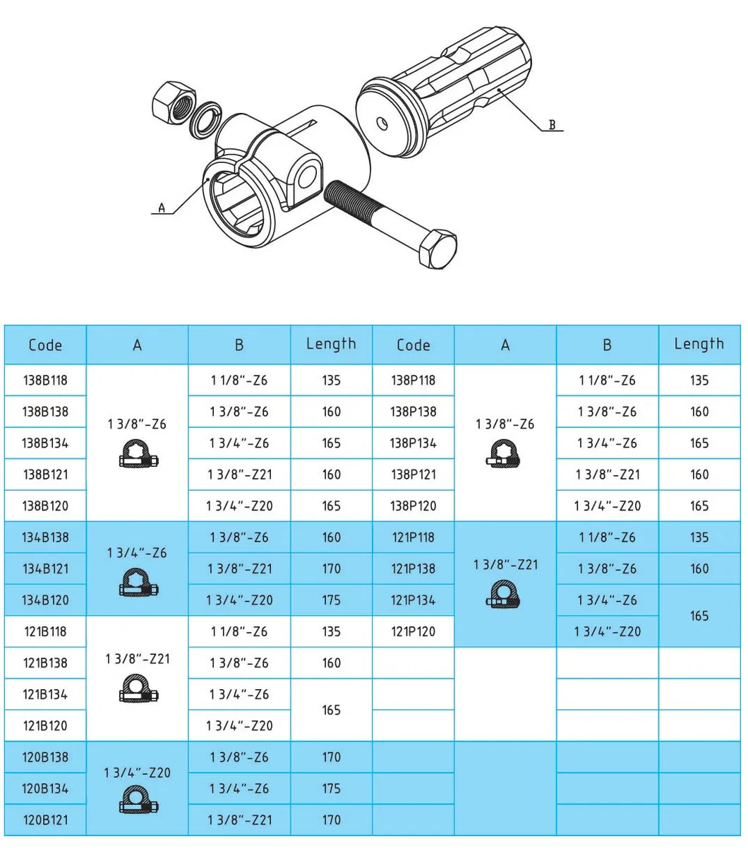 Tractor Pto Extension Shaft 1 3/8 FM - 1 3/8 Male 6 Spline Extend by 110 mm Pto Adapters Factory