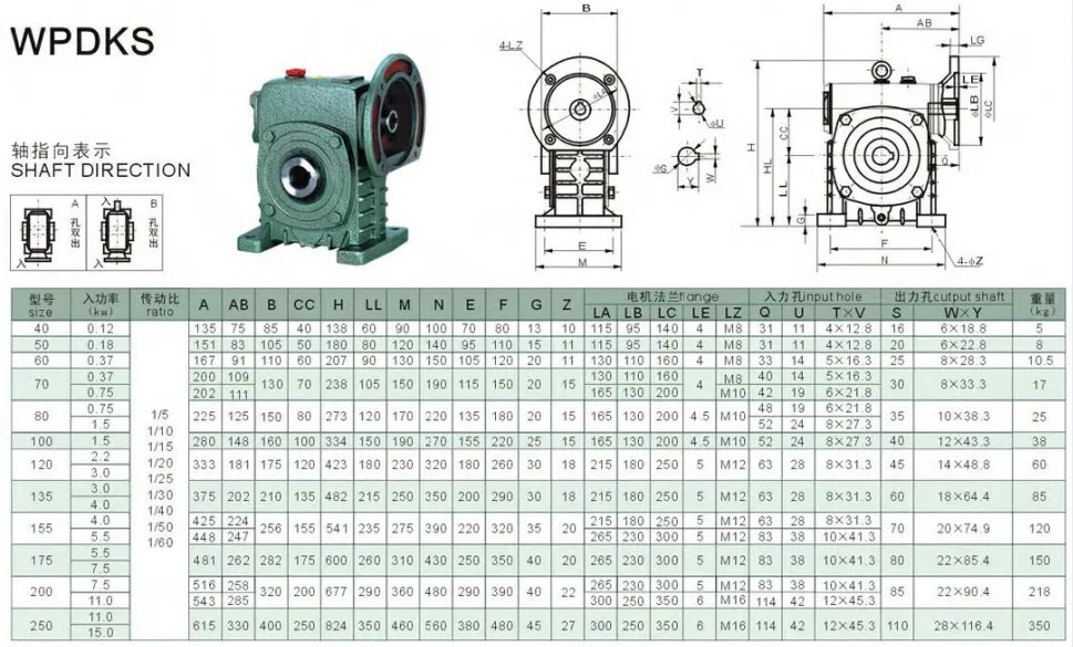Wpdks Series Cast Iron Gear Speed Reducer Reduction Worm Gearbox