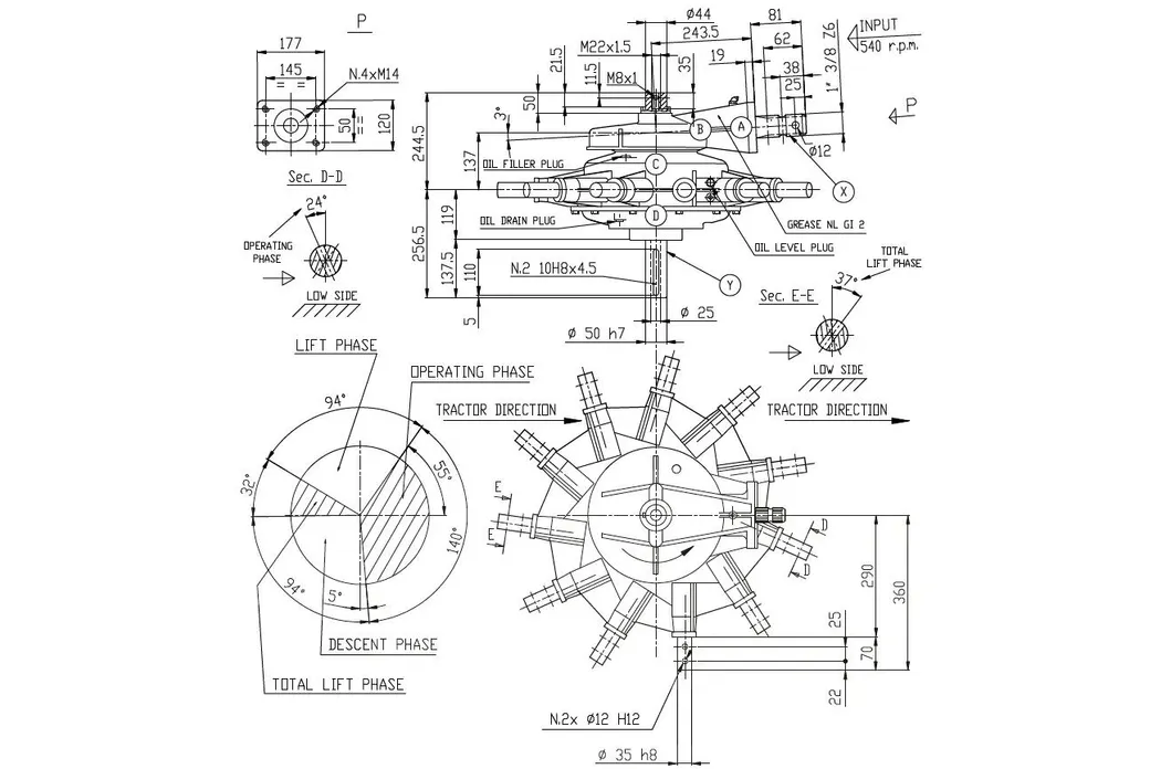 Agricultural K-792A 8.2: 1 Rotary Rake Gearbox